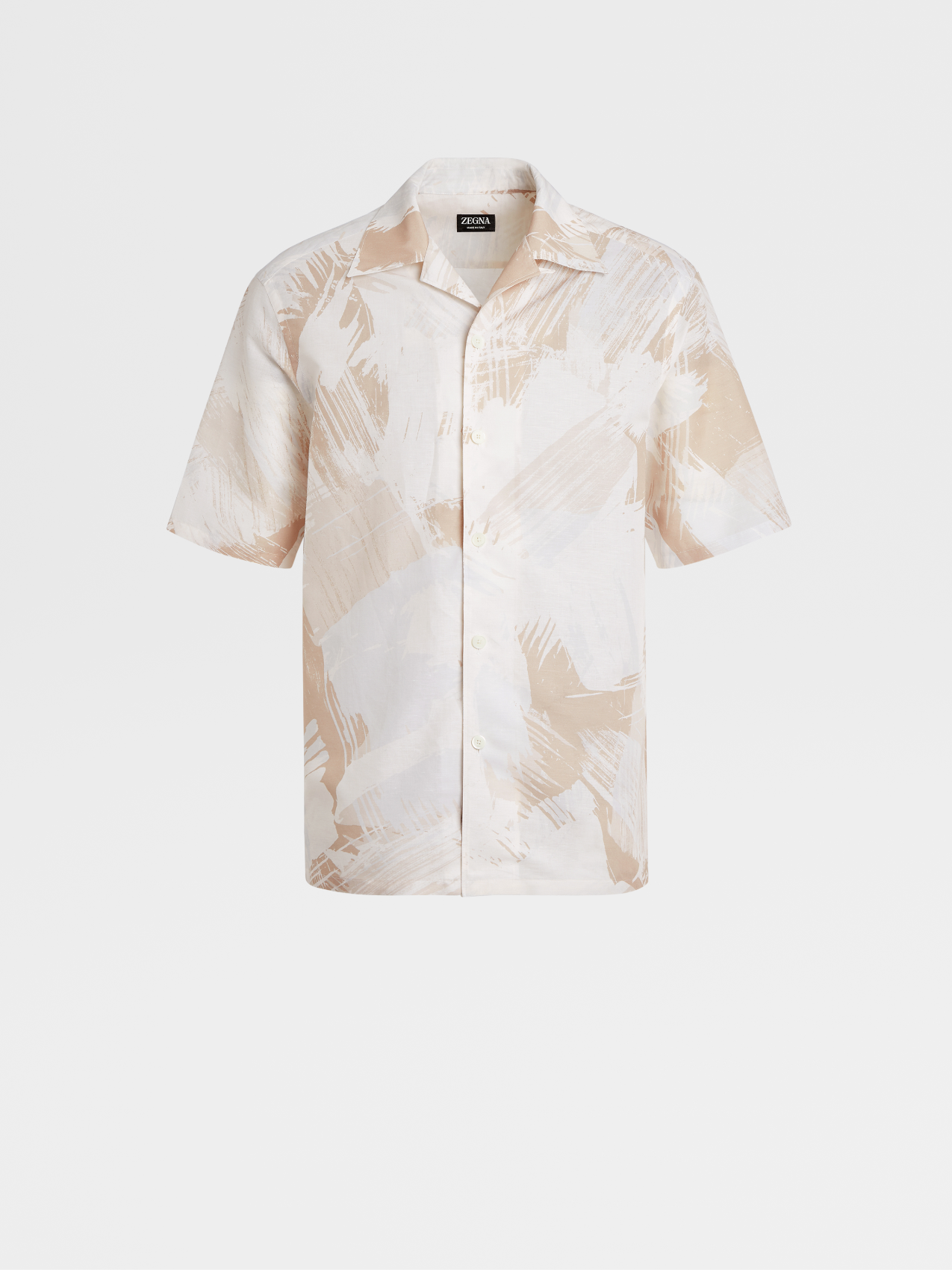 Off White Peach and White Printed Linen and Cotton Shirt